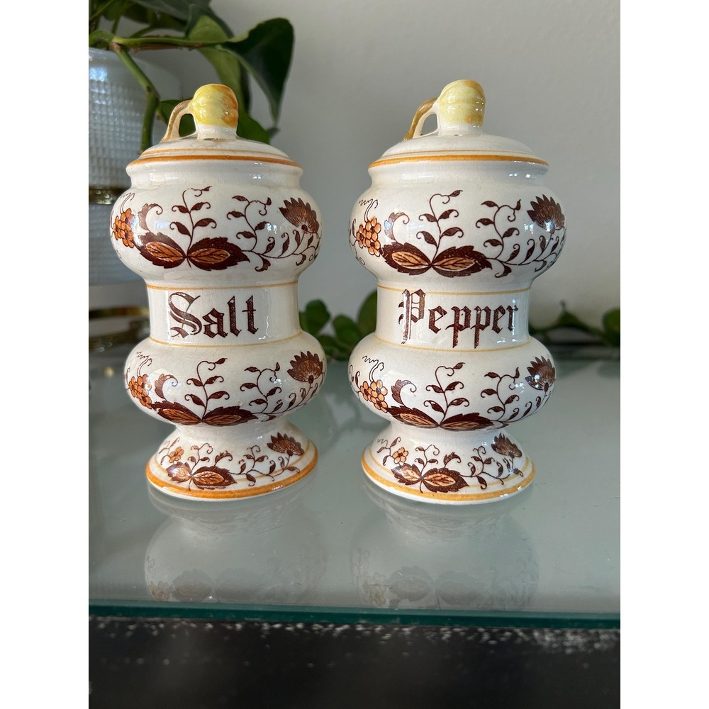 Vintage MCM Arnart Brown Onion Stoneware Salt and Pepper Shakers